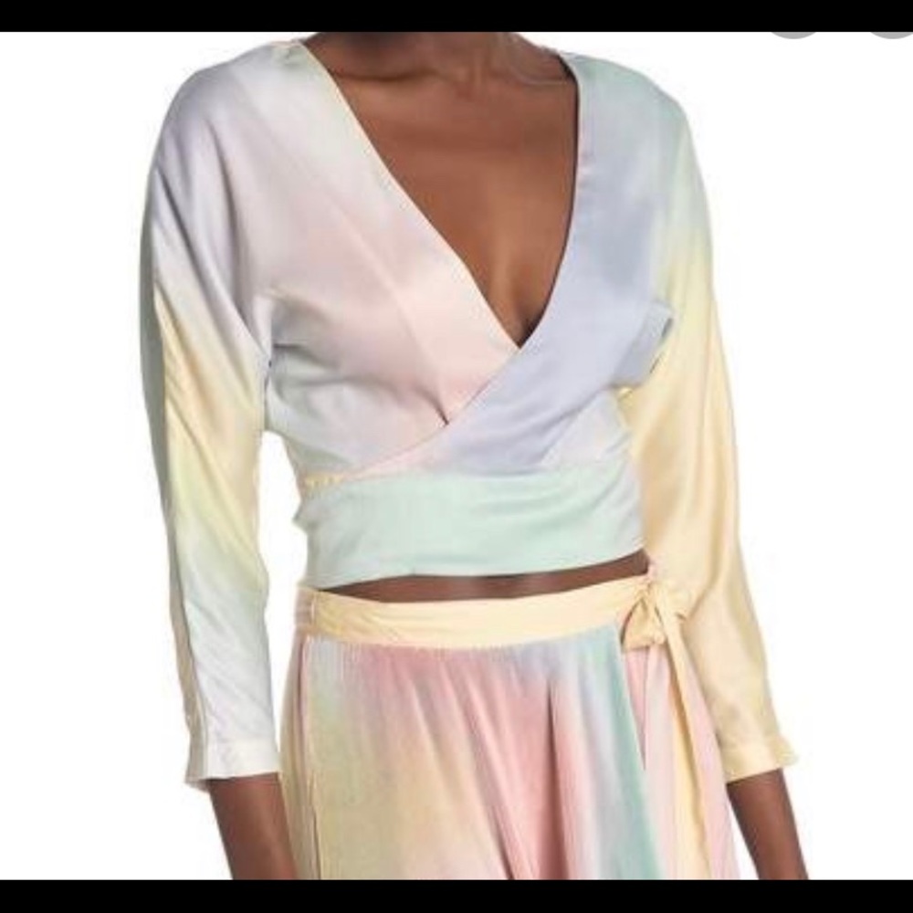 NWT Wildfox Rainbow Pastel Surplice Blouse Small